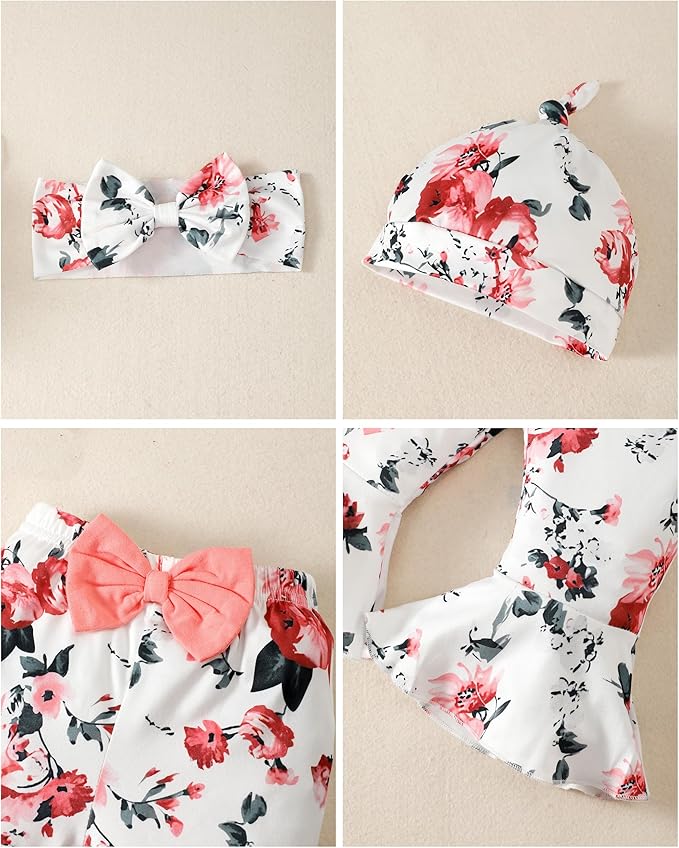 Newborn Baby Girl Clothes Infant Outfits Clothing Ruffle Romper Bell Bottoms Flared Pants Outfit Sets for Baby Girls