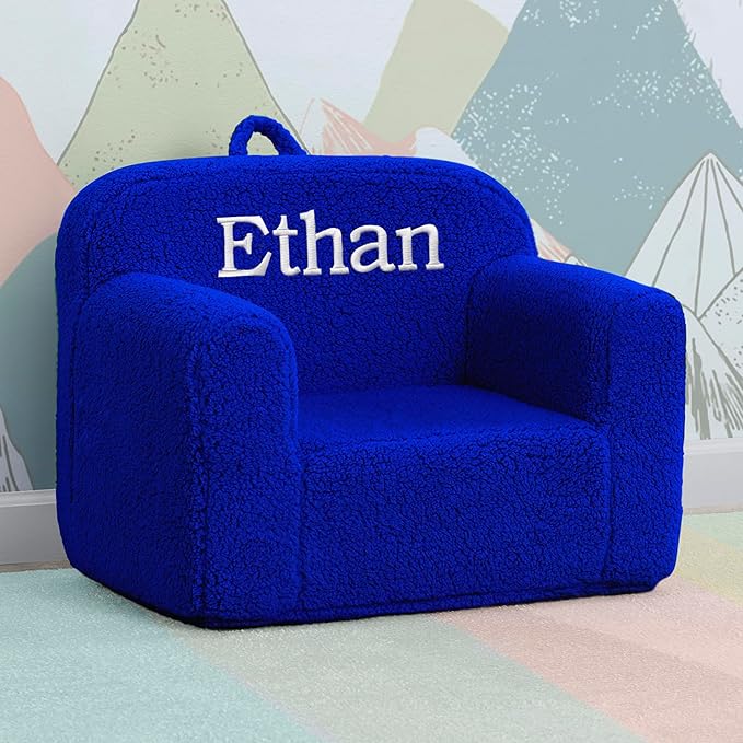 Delta Children Personalized Sherpa Cozee Chair - Customize with Name – Foam Kids Chair for Ages 18 Months and Up, Royal Blue