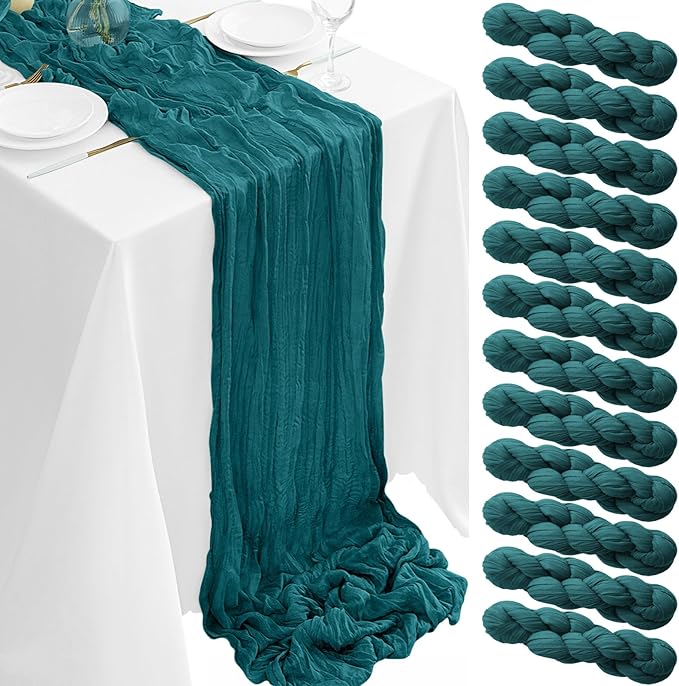 12Pack Teal Cheesecloth Table Runner 35 x 120 inch Cheese Cloth Table Runner 10FT Boho Table Runners Rustic Gauze Table Runners for Party Wedding Birthday Dining Bridal Shower Baby Shower Decor