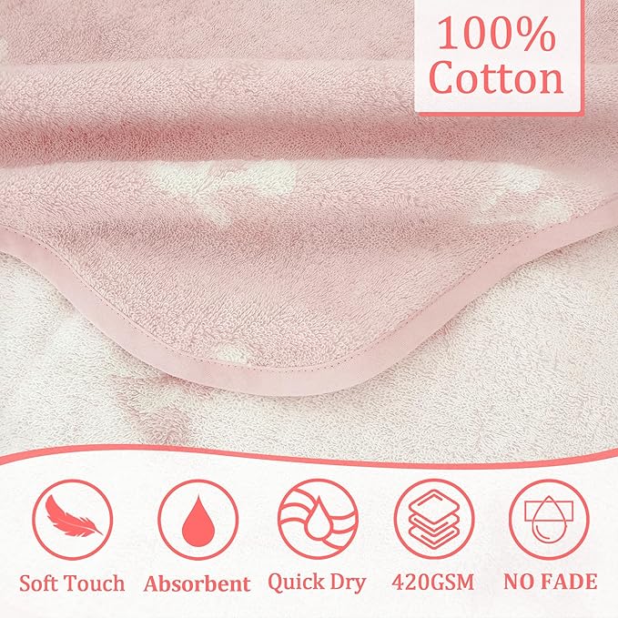 VOOVA & MOVAS Baby Hooded Bath Towel - 100% Cotton,35.5x24 Inches,0-3Years, Super Absorbent Large Towel with Cute Dino Hood for Newborn, Baby, Toddler,Pink Cherry