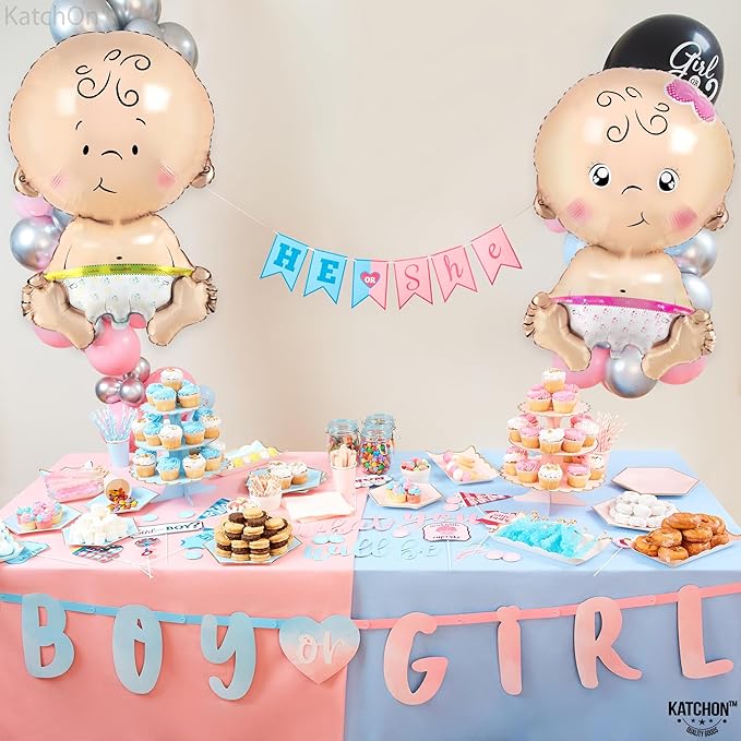 KatchOn, Baby Gender Reveal Balloon Set - 32 Inch, Pack of 2 | Gender Reveal Decorations | Boy and Girl Balloons, Twin Baby Shower Decorations | Boy Or Girl Balloon