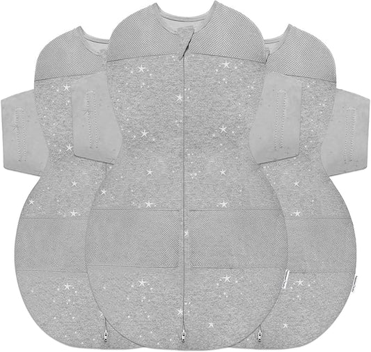 Happiest Baby SNOO Sleep Sack - 100% Organic Cotton Baby Swaddle Blanket - Doctor Designed Promotes Healthy Hip Development - 3-Pack Bundle (Graphite Stars, S, M, L)