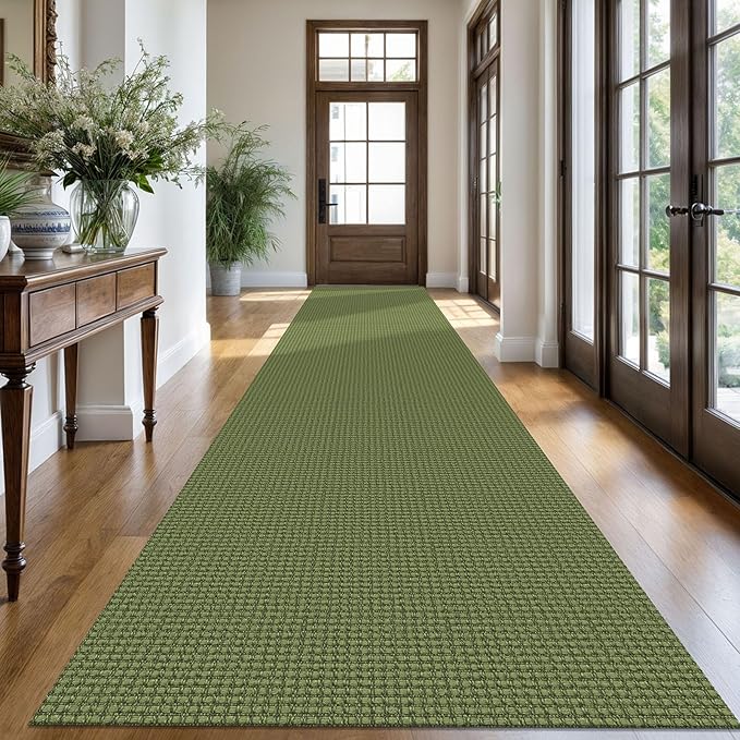 KOZYFLY Extra Long Runners for Hallways 3x18 ft Washable Kitchen Runner Non Slip Rubber Backed Hallway Rug Cotton Entryway Runner Rug Floor Carpet for Indoor Hall, Kitchen, Olive Green/Earthy Green