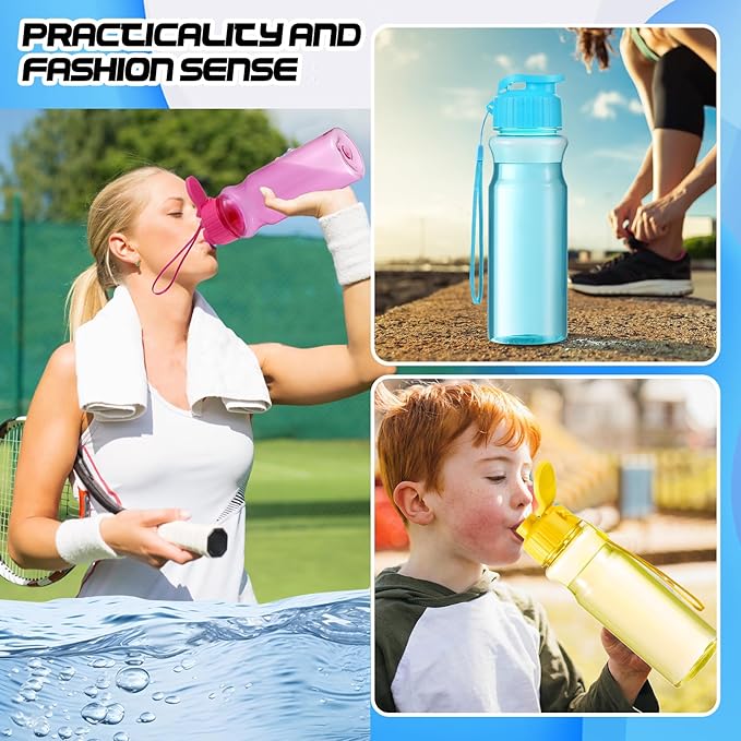 Olgaa 12 Pcs Water Bottles Bulk 17 oz Reusable Leak Portable Plastic Sports Drink Water Bottles with Handle Strap for Cycling Camping Hiking Gym Yoga (Colorful 01)