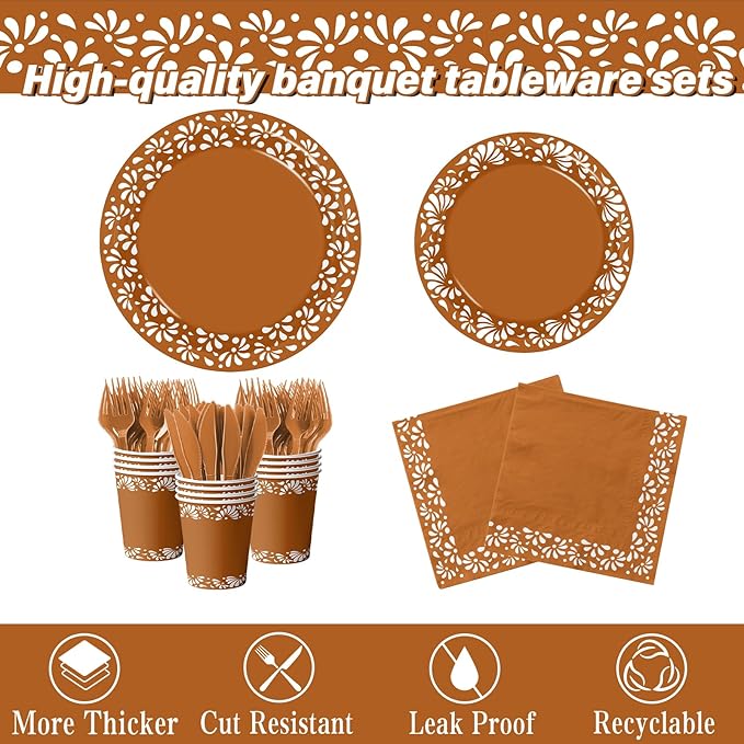 144Pcs Cielito Lindo Party Decoration, Platos De Barro Mexicanos Clay Plates Mexican decor Terracotta Pottery Paper Cups for Mexican Themed Party Decorations Cielito Lindo Baby Shower