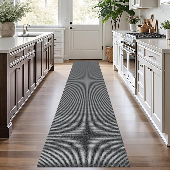 KOZYFLY Runners for Hallways 2x10 ft Washable Kitchen Runner Non Slip Rubber Backed Hallway Rugs Cotton Entryway Runner Rug Floor Carpet for Indoor Hall, Backdoor, Kitchen, Grey/Dark Grey