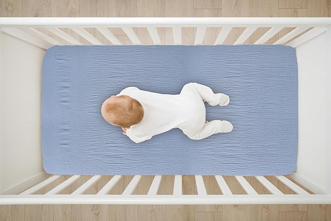Baby Crib Sheets 2 PCS, 100% Organic Cotton Crib Sheet for Standard Crib Mattress(52”x 28”), Fitted and Soft Breathable Muslin Crib Mattress Sheet for Girl and Boy