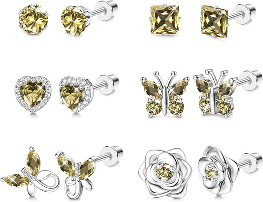 THUNARAZ Hypoallergenic Screw Back Earrings for Girls Women Surgical Stainless Steel Stud Earrings for Sensitive Ears Cute Butterfly Flower Heart CZ Screwback Earring Kid Toddler Girls Jewelry Gift