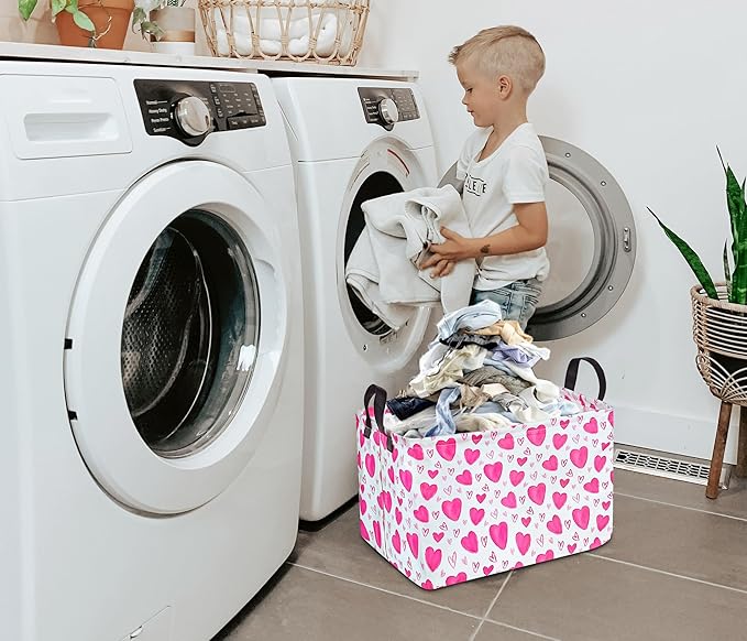 Rectangle Kids Gift Storage Basket Shelf Storage Basket Organizer Box Clothes Laundry Hamper Toys Nursery Basket Baby Laundry Basket with Handles(Pink Heart)