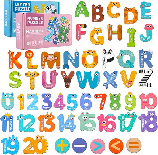 Magnetic Letters and Numbers, 52 Pieces Colorful Fridge Magnets for Toddlers 3-5, 26 Uppercase Magnetic Letters 21 Numbers 5 Symbols, for Kids Toddlers Preschool Spelling Learning