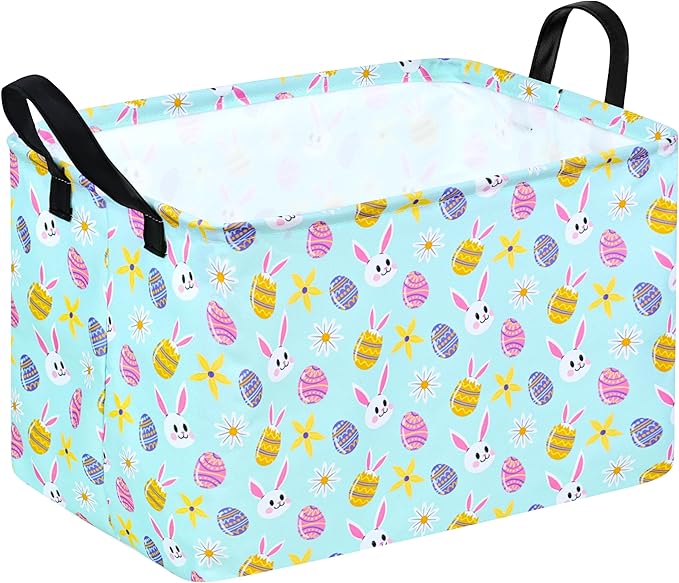 Easter Gift Basket Eggs Storage Basket Kids Toys Storage Basket Organizer Box Clothes Laundry Hamper Bunny Nursery Basket with Handles