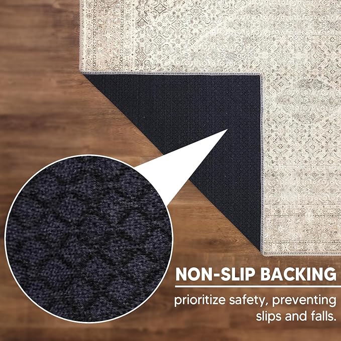 Keen Home Design 10x14 Rug - Machine Washable Area Rug with Non-Slip Backing, Ideal for Living Room, Dining Room, Bedroom - Vintage, Easy Clean, Durable, Low Pile Rug - (9'7" x 14')