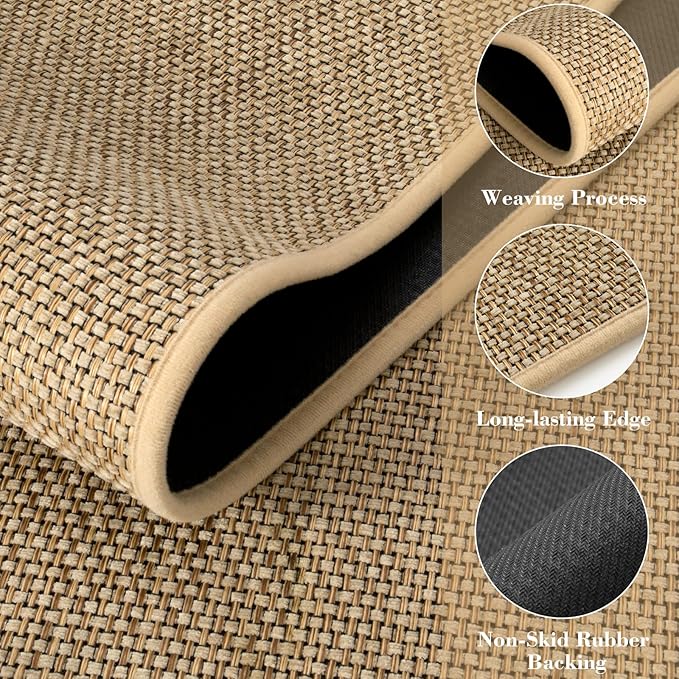 Wonnitar Farmhouse 5x8 Area Rugs for Living Room, Boho Washable Large Dining Room Rug, Neutral Braided Rubber Backed Mat Woven Absorbent Floor Carpet for Bedroom Kitchen Entry (Beige,5'x8')