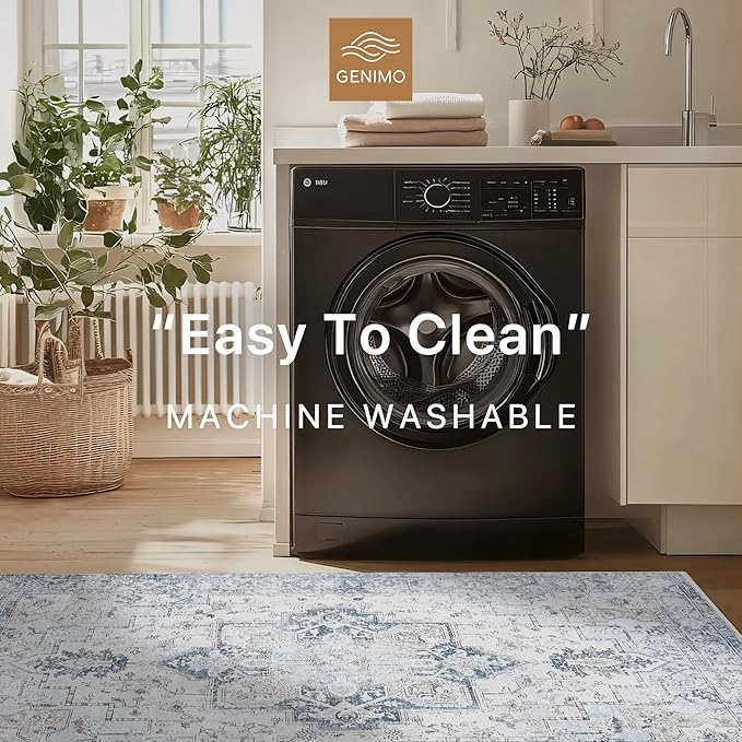 GENIMO Runner Rug 2x7, Machine Washable, Non Slip Vintage Hallway Runner Rug, Low Pile Lightweight Rugs for Entryway, Hallway, Corridor and Kitchen, Blue