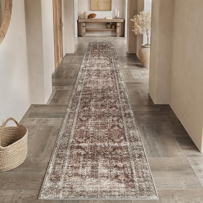 Rust Red Runner Rug 2x12 Vintage Area Carpet Hallway Long Indoor Kitchen Washable Living Room Low Pile Traditional Distressed Retro Accent Throw Rug Non Slip Laundry Bathroom Office