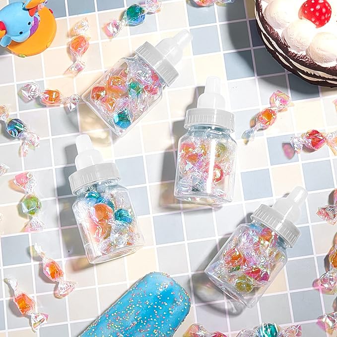 36 Pcs 3.5 Inch Baby Bottle Shower Favor Mini Plastic Candy Bottle Clear Bottles for Baby Shower Mini Feeding Candy Box for Party Favor Gift Decor(White)