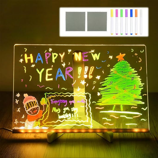 LED Note Board with Colors,Led Light Up Acrylic Message Board,LED Illuminated Drawing Board Light Up Dry Erase Board with Stand for Office School Home (11.81 * 7.88'')