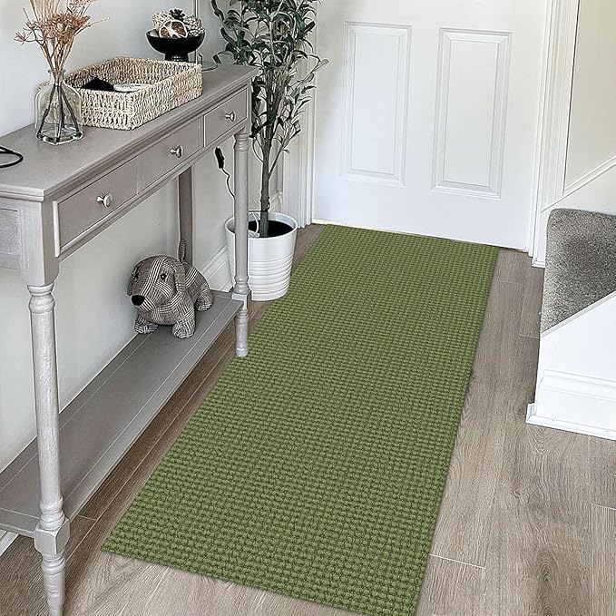 KOZYFLY Runners for Hallways 2x5 ft Washable Kitchen Runner Non Slip Rubber Backed Hall Runners Cotton Entryway Runner Rugs Floor Carpet for Indoor Backdoor Bedroom Kitchen, Olive Green/Earthy Green