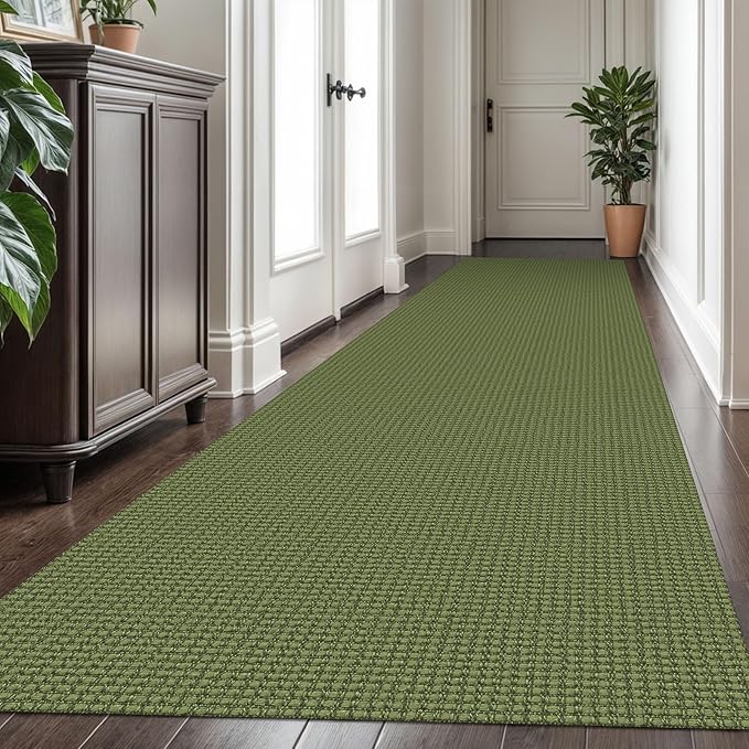 KOZYFLY Extra Long Runners for Hallways 3x16 ft Washable Kitchen Runner Non Slip Rubber Backed Hallway Rug Cotton Entryway Runner Rug Floor Carpet for Indoor Hall, Kitchen, Olive Green/Earthy Green