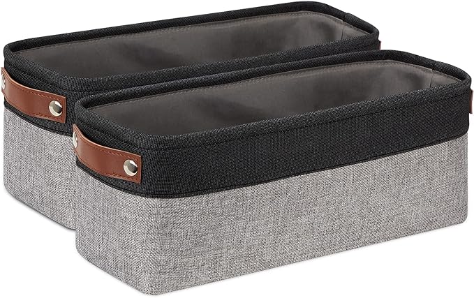 DULLEMELO Small Bathroom Baskets for Toilet Fabric Storage Baskets 2 Pack - 15"x6"x5.5" Foldable Fabric Organizer for Storage Decorative Storage Bins for Home,Closet(Black&Grey)