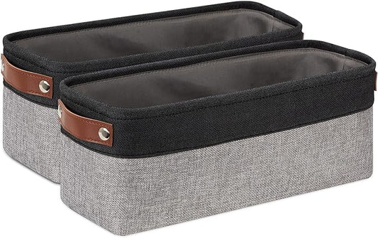 DULLEMELO Small Bathroom Baskets for Toilet Fabric Storage Baskets 2 Pack - 15"x6"x5.5" Foldable Fabric Organizer for Storage Decorative Storage Bins for Home,Closet(Black&Grey)
