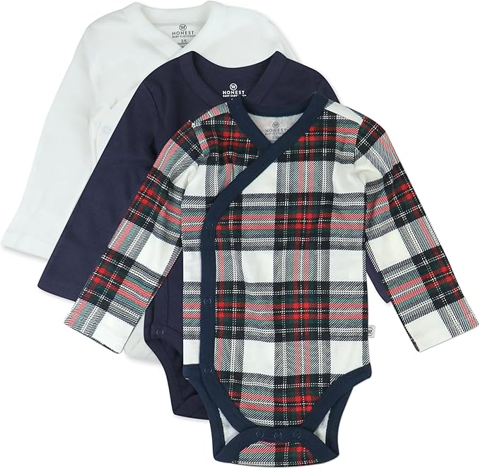 HonestBaby unisex-baby 3-pack Long Sleeve Side-snap Kimono Bodysuits Organic Cotton for Infant Baby Boys, Girls, Unisex