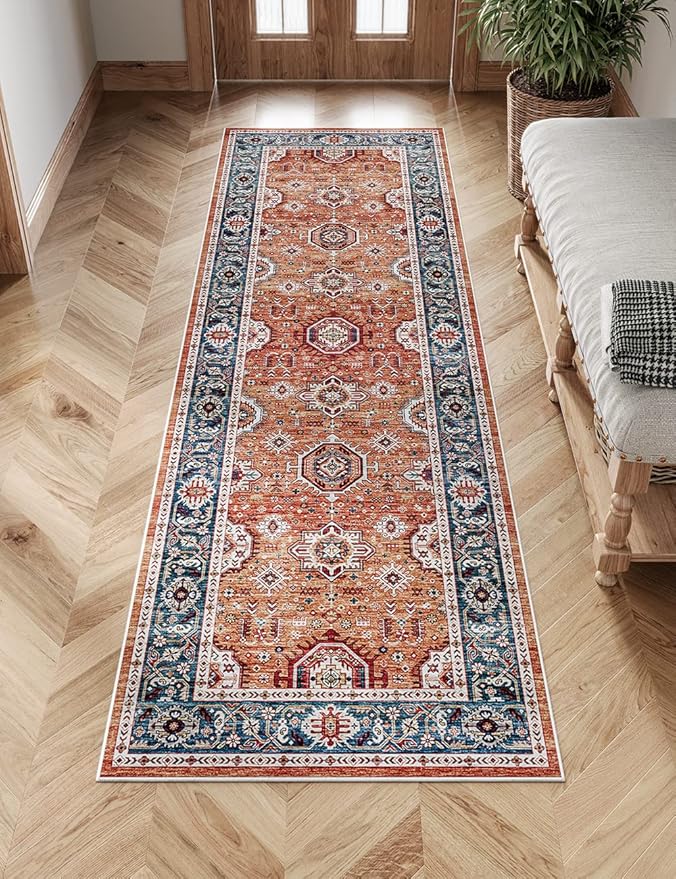 Dripex Kicthen Runner Rug-2x6 Washable Distressed Hallway Oriental Medallion Carpet Runner Non-Slip Non-Shedding Laundry Mat Foldable Thin Entry Throw Area Rug for Living Room Bedroom