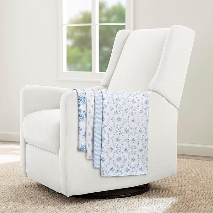 Delta Children 100% Cotton Muslin Baby Receiving Blankets for Girls and Boys – 47x47 Inches (Pack of 4), Blue Botanicals