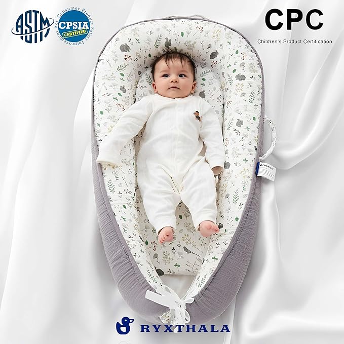 Premium Muslin Baby Lounger - Foldable, Adjustable & Breathable Infant Seat for 0-24 Months, Portable Travel Design with Mesh Liner, Soft & Cozy for Home & On-The-Go