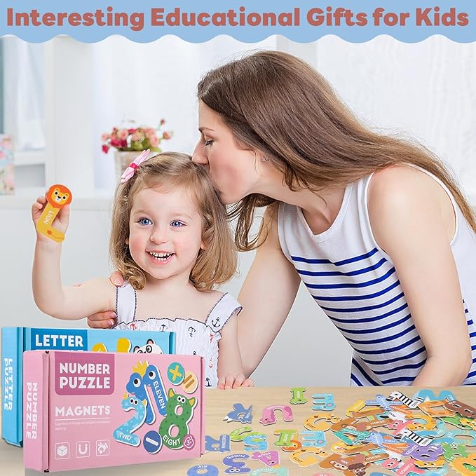 Magnetic Letters and Numbers, 52 Pieces Colorful Fridge Magnets for Toddlers 3-5, 26 Uppercase Magnetic Letters 21 Numbers 5 Symbols, for Kids Toddlers Preschool Spelling Learning