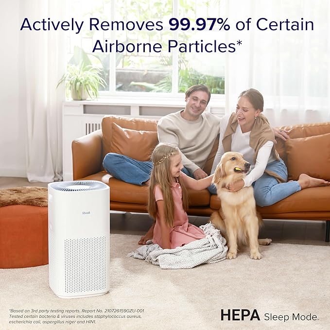 LEVOIT Air Purifiers for Home, Large Room Up to 2933 Ft² With HEPA Sleep Mode, AHAM VERIFIDE, Smart WIFI, PM2.5 Monitor, 3-in-1 Filter For Smoke, Pet Allergies, Dust, Alexa Control, Core 600S-P, White