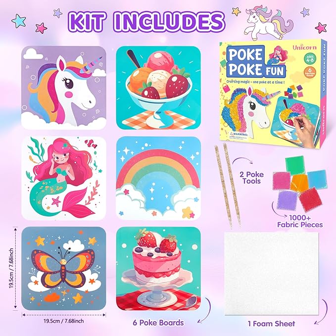 Poke in Art for Kids Unicorns Rainbow Mermaid Butterfly Cupcake Arts and Crafts for Kids Ages 4-8 9 10 11 12 Boys Girls Home Decor Birthday Christmas Gifts 6 DIY Themes Creative Activity Game