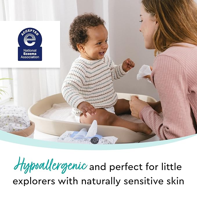 Hypoallergenic & strong Baby Wipes with 99% Water, Unscented & Plastic-Free, 4 resealable Packs (288 Wipes Total)