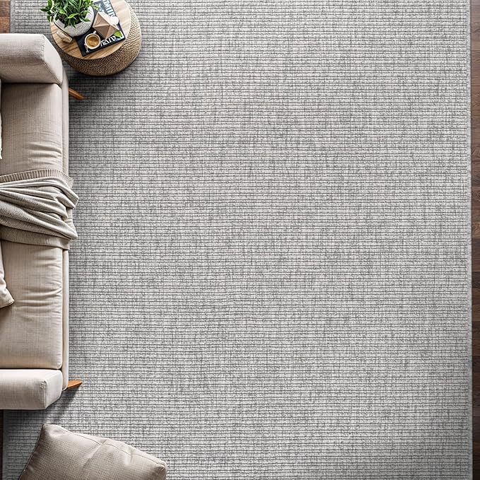 Beverly Rug Easy Jute Gray Rug 4x6 Solid Washable Durable Outdoor Indoor Area Rugs for Living Dining Room Patio Office Stain Resistant Non Shedding Casual Indoor Outside Carpet (4 x 6 Gray)