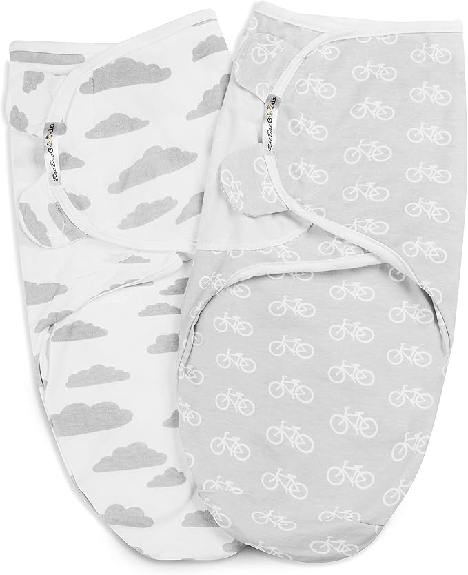 BaeBae Goods Swaddle Blanket, Adjustable Infant Baby Swaddling Wrap Set of 4, Baby Swaddling Wrap Blankets for Boys and Girls Made in Soft Cotton (3-6 Months, Grey Elephants)