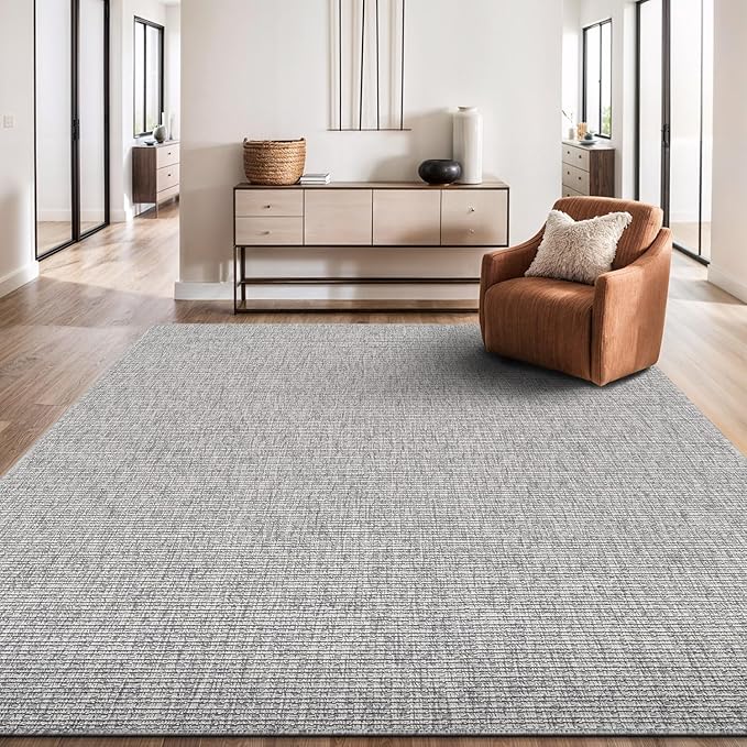 Beverly Rug Easy Jute Large Rug 9x12 Solid Washable Durable Outdoor Indoor Area Rugs for Living Dining Room Patio Office Stain Resistant Non Shedding Casual Indoor Outside Carpet 9 x 12 Gray
