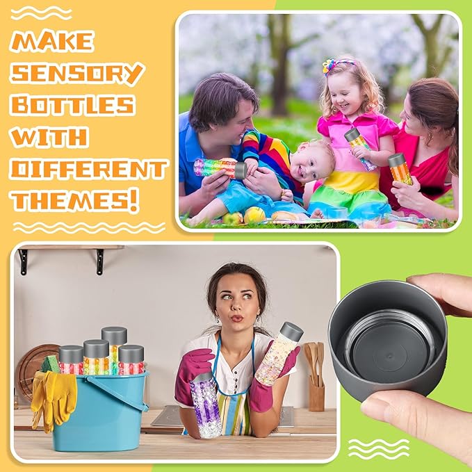 Hoolerry 16 Pcs Empty Plastic Sensory Bottles with Lids Reusable Clear Plastic Sensory Water Bottles for DIY Crafts Classroom Handmade Party Decoration(Grey,13.5 oz)