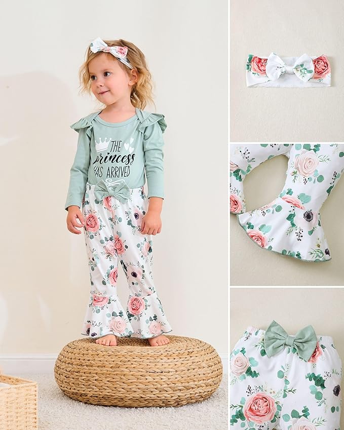 Newborn Baby Girl Clothes Infant Outfits Clothing Ruffle Romper Bell Bottoms Flared Pants Outfit Sets for Baby Girls