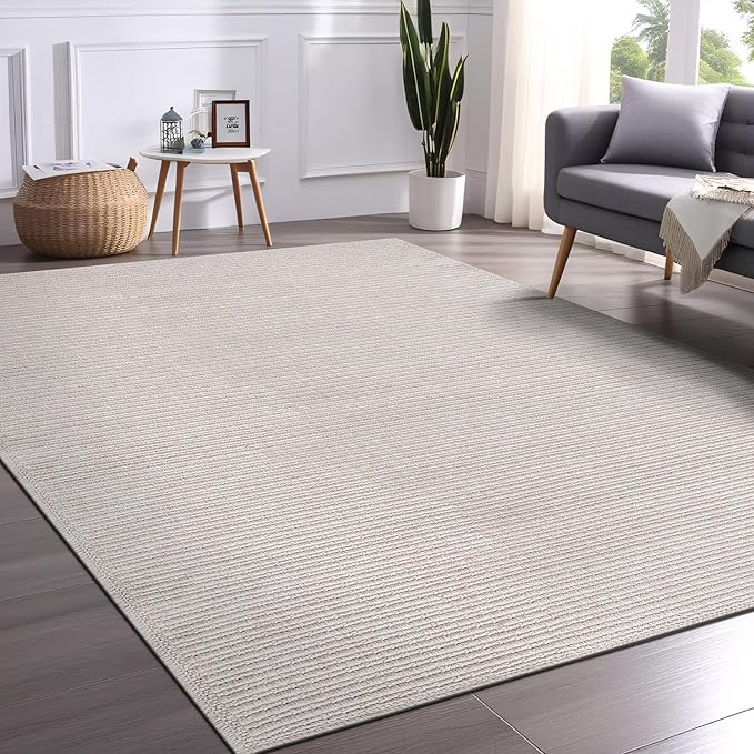 Beverly Rug Easy Jute Off White Rug 4x6 Solid Washable Durable Outdoor Indoor Area Rugs for Living Dining Room Patio Office Stain Resistant Non Shedding Casual Indoor Outside Carpet (4 x 6 Off-White)