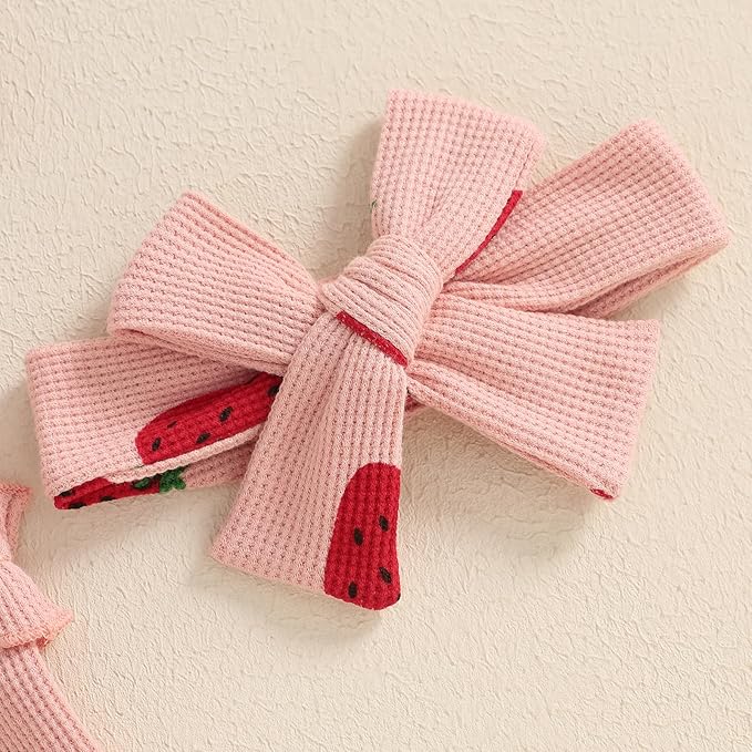 Kaipiclos Cherry Baby Outfit Newborn Infant Girl Clothes Rib Knit Romper & Shorts Waffled Baby Clothes for Girls 0 3 6 12 18M