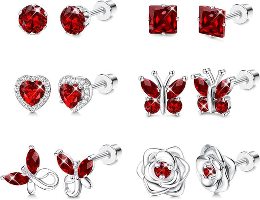 THUNARAZ Hypoallergenic Screw Back Earrings for Girls Women Surgical Stainless Steel Stud Earrings for Sensitive Ears Cute Butterfly Flower Heart CZ Screwback Earring Kid Toddler Girls Jewelry Gift