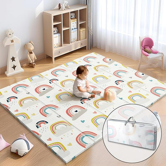 79 x 71 Baby Play Mats for Floor, Foldable Foam Play Mat for Babies 0-12 months,Thick & Waterproof Playmate for Baby, Non Toxic Baby Tummy Time Activity Playmat, Reversible Playpen Mat for Infant