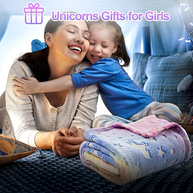 Unicorn Glow in The Dark Blankets for Kids, Soft Fleece Blankets for Girls/Toddler, Unicorns Gifts for Girls Age 3-12 30"x 40"