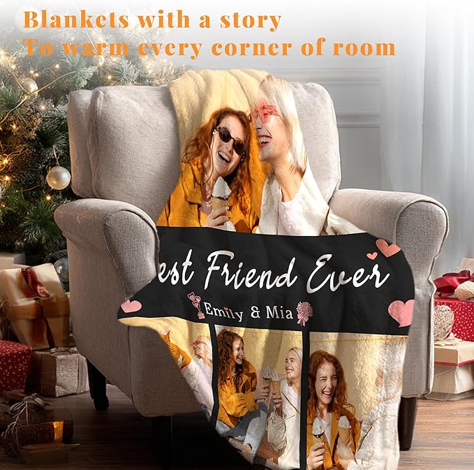 Custom Personalized 9 Photo Collage Blanket Thow Gifts with Text, Customized Pictures Blankets Gift for Christmas Birthday Thanksgiving Adults Kids Dad Mom Girlfriend Boyfriend (4 Friendship)