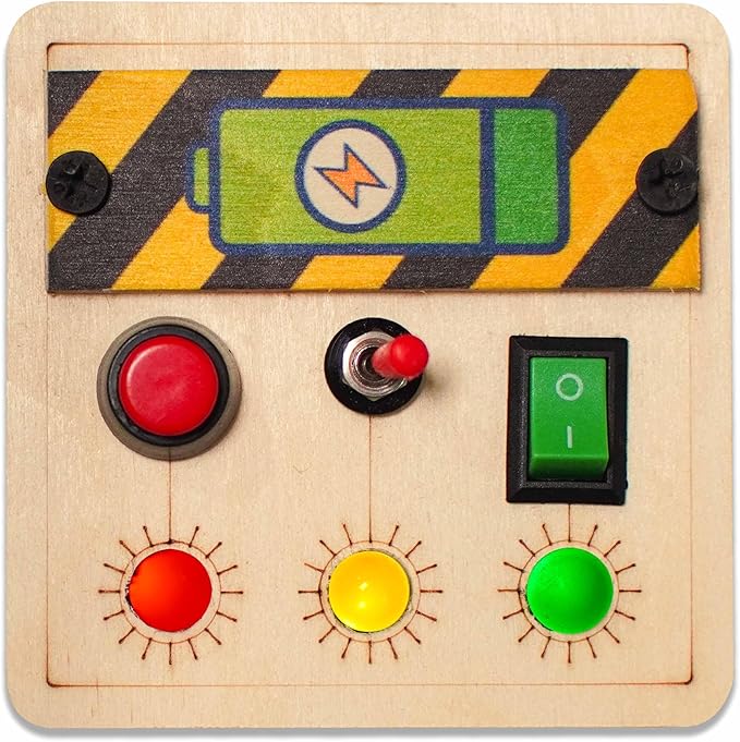 Toys Mini Switch Montessori Busy Board, Sensory Travel Toy with LED Lights & Switches, Educational Activity Board for Toddlers and Kids 1–4 Years Old, Beige