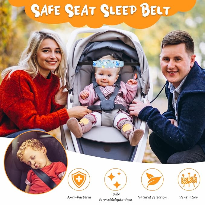 Baby Carseat Head Support,Car seat Straps Pillow Support Ban,Stroller Neck Relief Strap Headrest,Slumber Sling Sleep Positioner for Toddler Infants Child Children Kids(Gray Whale）