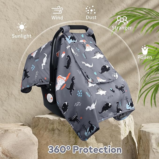 Car Seat Cover Baby, Carseat Covers Baby with 2 Layers Breathable Zipper Windows, Windproof Infant Car Seat Cover, Kick-Proof Baby Carrier Cover for Baby Boy Newborn Essentials