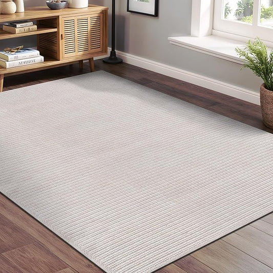 Beverly Rug Easy Jute Off White Rug 4x6 Solid Washable Durable Outdoor Indoor Area Rugs for Living Dining Room Patio Office Stain Resistant Non Shedding Casual Indoor Outside Carpet (4 x 6 Off-White)