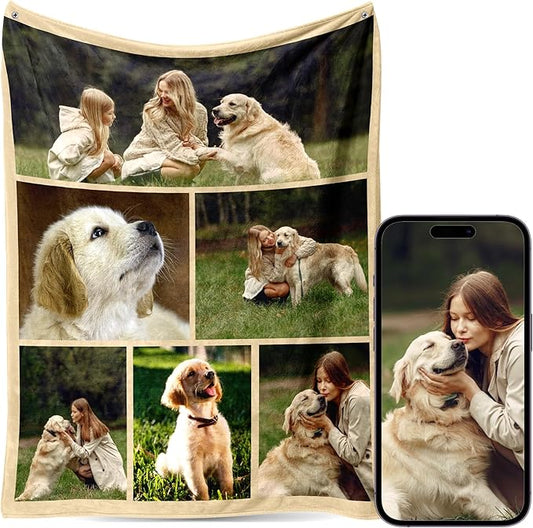 Custom Personalized 9 Photo Collage Blanket Thow Gifts with Text, Customized Pictures Blankets Gift for Christmas Birthday Thanksgiving Adults Kids Dad Mom Girlfriend Boyfriend (6 Dog)