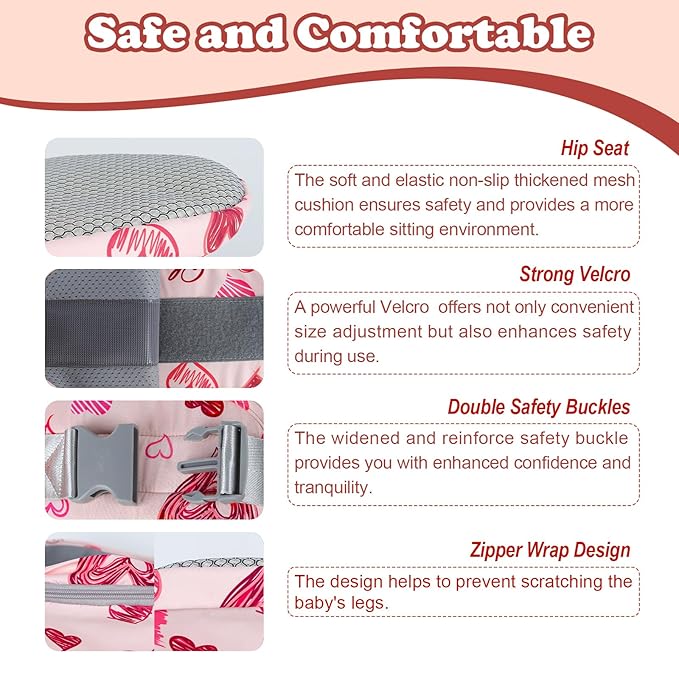 Baby Hip Carrier - Adjustable Waistband & Hip Seat for Newborn-Toddler (Up to 66 Lbs) with Pockets for Parents